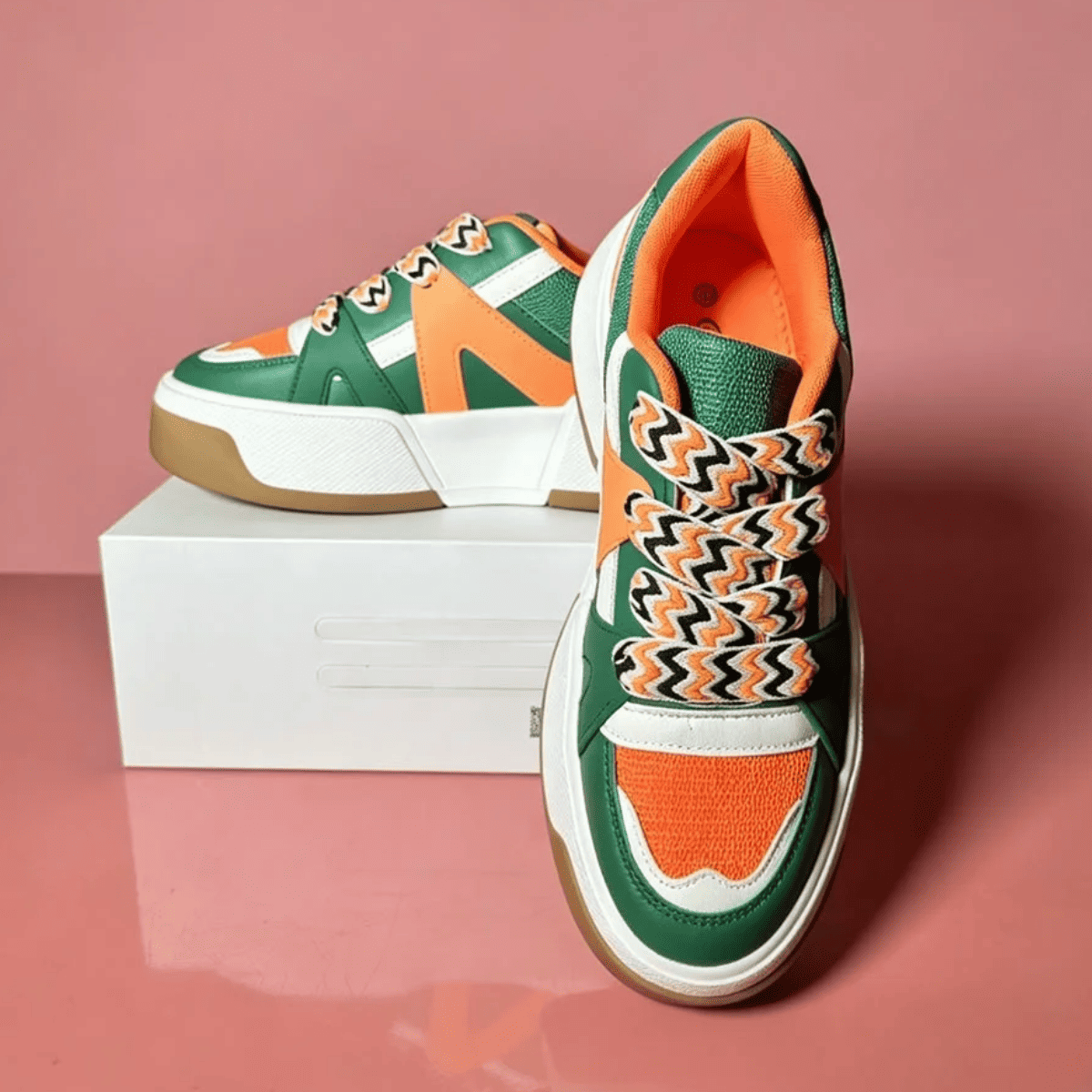 Green & Orange Color Block Casual Sneakers