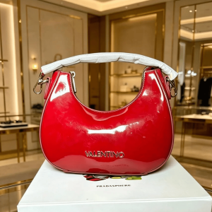 Red Glossy Structured Shoulder Bag