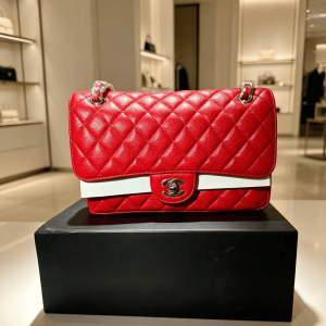 Red Quilted Shoulder Bag with Chain Strap