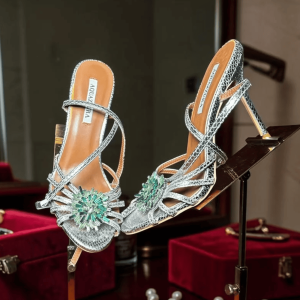 Silver Strappy Embellished High-Heel Sandals