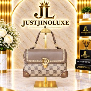 Beige Check Top Handle Bag