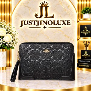 Black Embossed Wristlet Clutch