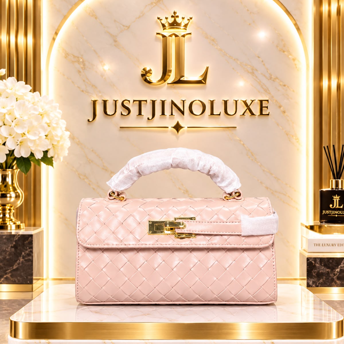 Blush Weave Flap Bag