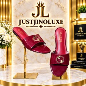 Burgundy Patent Emblem Slippers