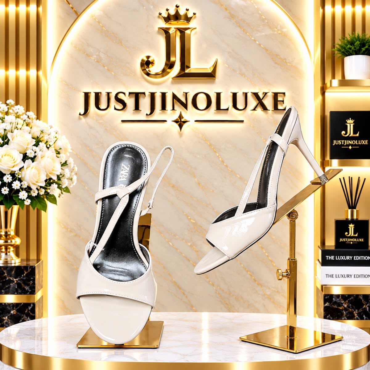 Celestine Pearl Patent Slingback Heels