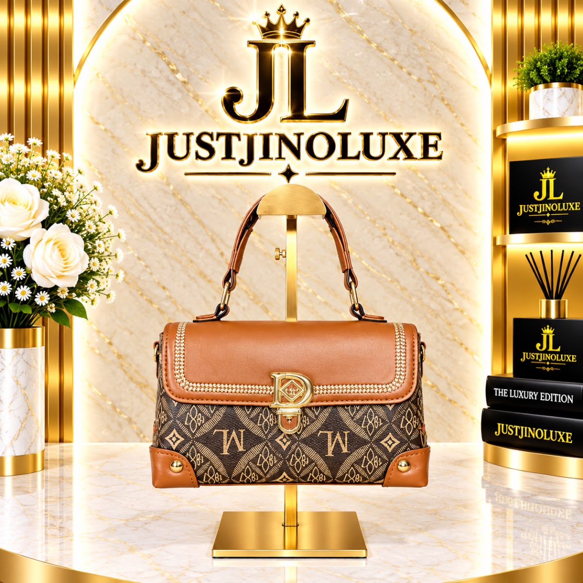 Cognac Monogram Top Handle Bag