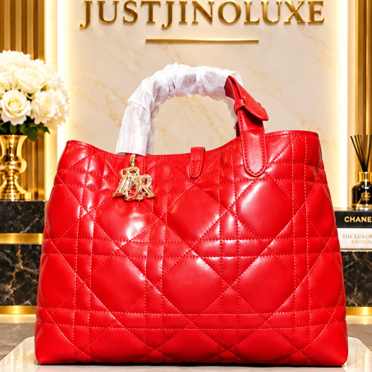 Crimson Soft Quilted Charm Tote