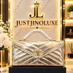 Gilded Chevron Envelope Clutch