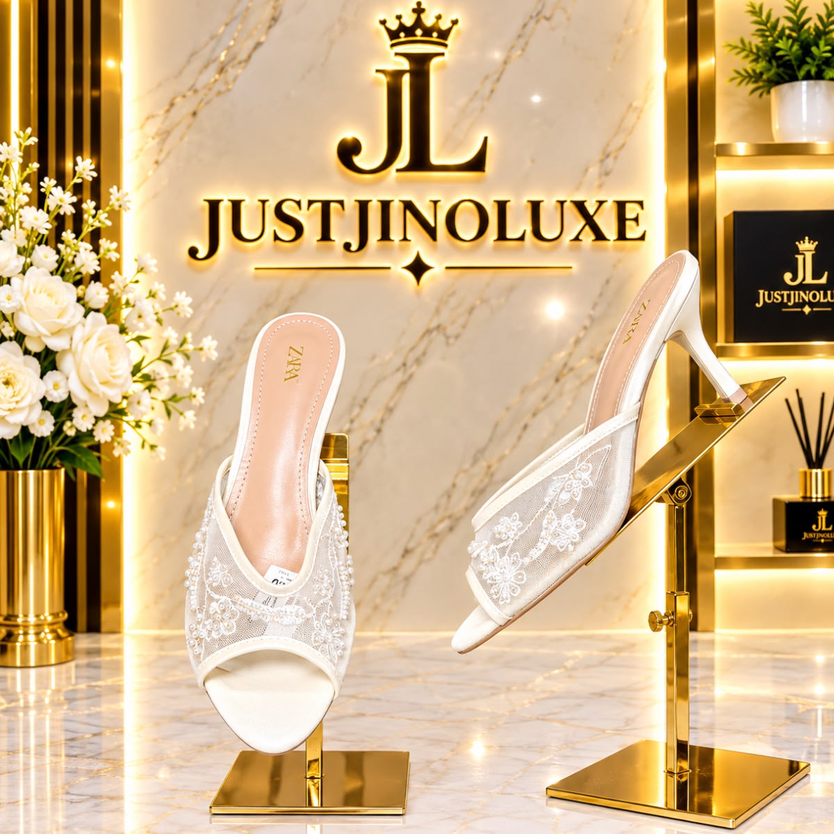 Ivory Pearl Mesh Mules