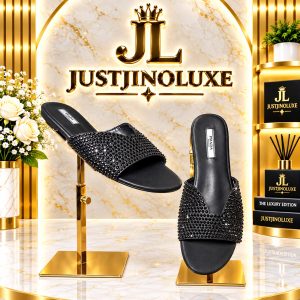 Onyx Crystal Cross Slippers