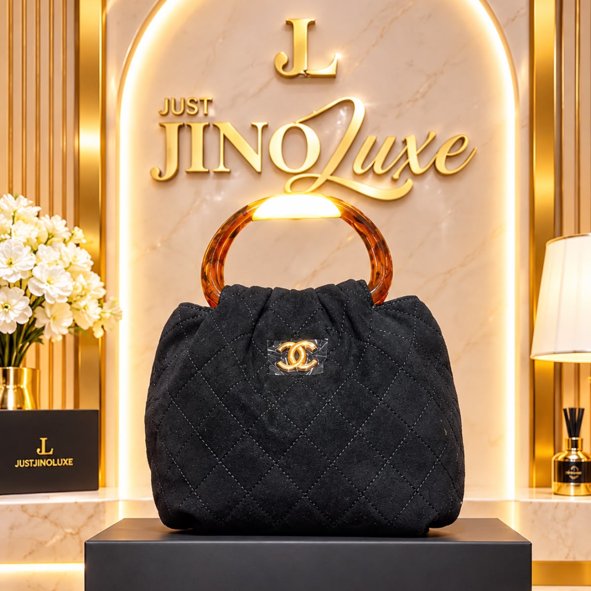 Sable Soft Quilted Circle-Handle Bag
