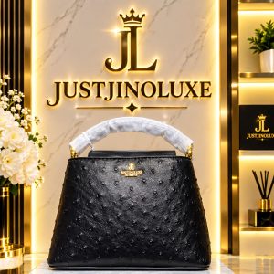 Noir Ostrich Top-Handle Satchel