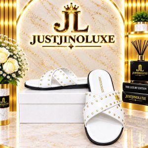 White Studded Cross Slides